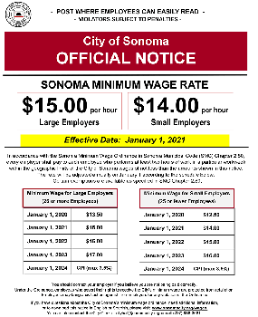 City of Sonoma Minimum Wage Official Notice