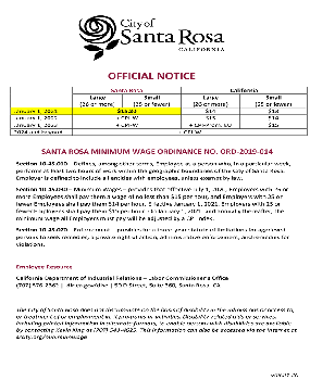 City of Santa Rosa Minimum Wage Official Notice