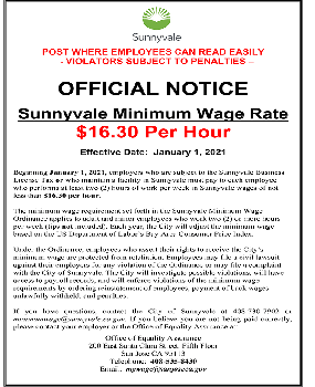 City of Sunnyvale Minimum Wage Official Notice